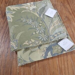 Pottery Barn Sienna Paisley Linen Cotton Blend Euro Pillow Shams 2 Zip Green NWT